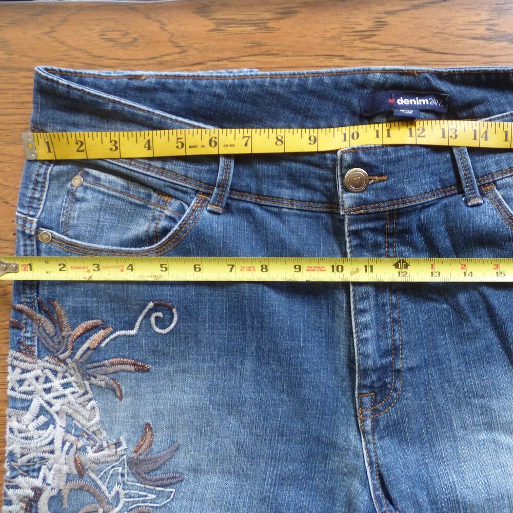 DENIM 24/7 BOHO PRAIRIE BLUE WASHED COLOR EMBROIDERED 5 POCKETS JEANS 20W - Picture 9 of 10